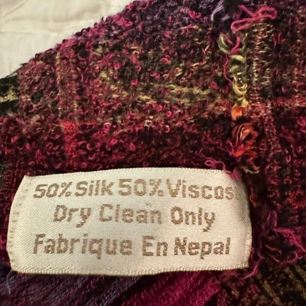 Silk & Viscose hand woven fabric from Nepal infinity scarf. Jewel tones